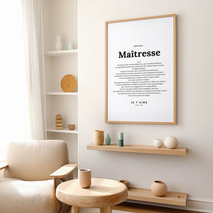 Poster définition maîtresse typographie élégante cadeau fin année scolaire

