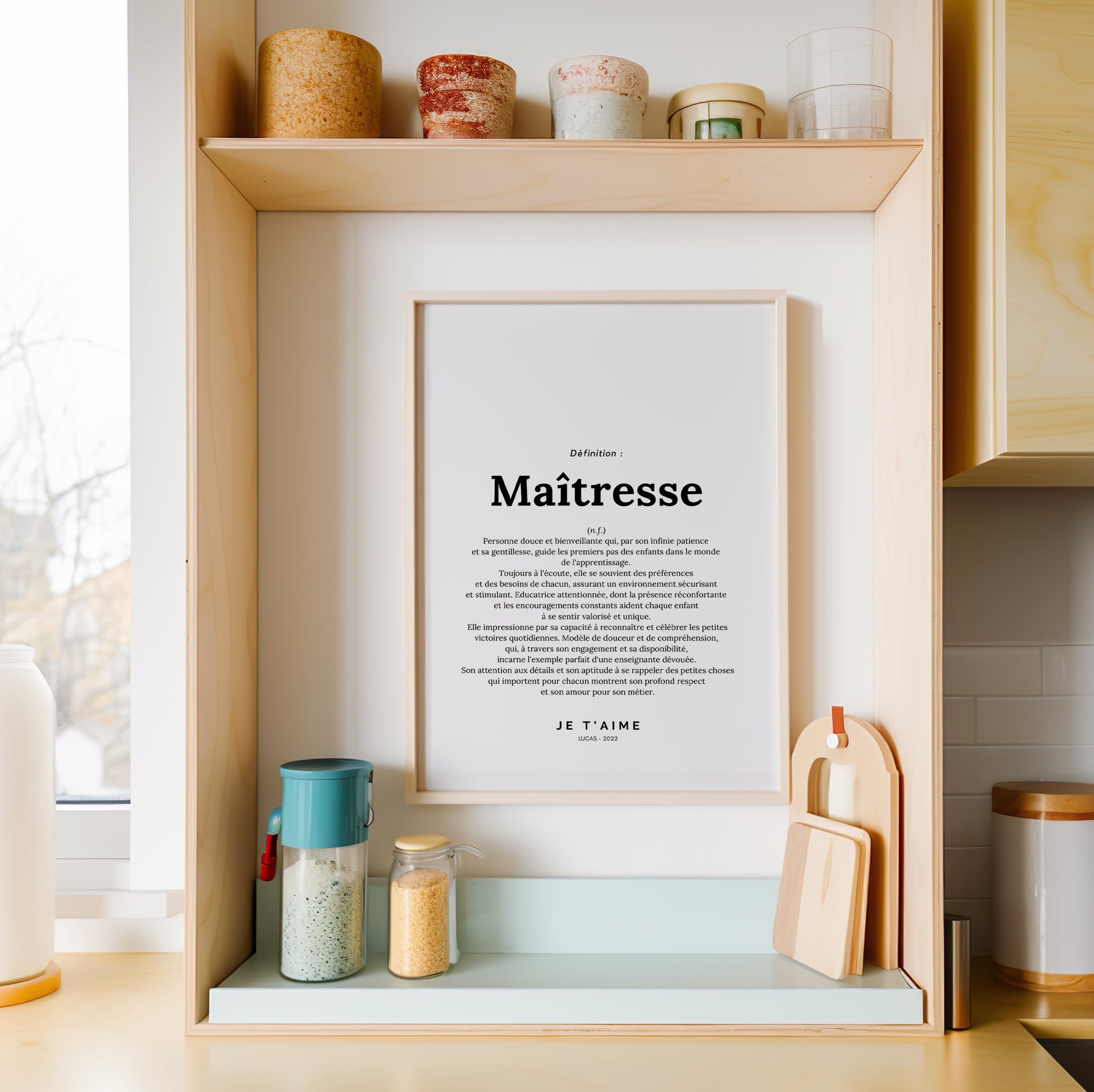 Poster définition maîtresse encadré décoration cadeau enseignante