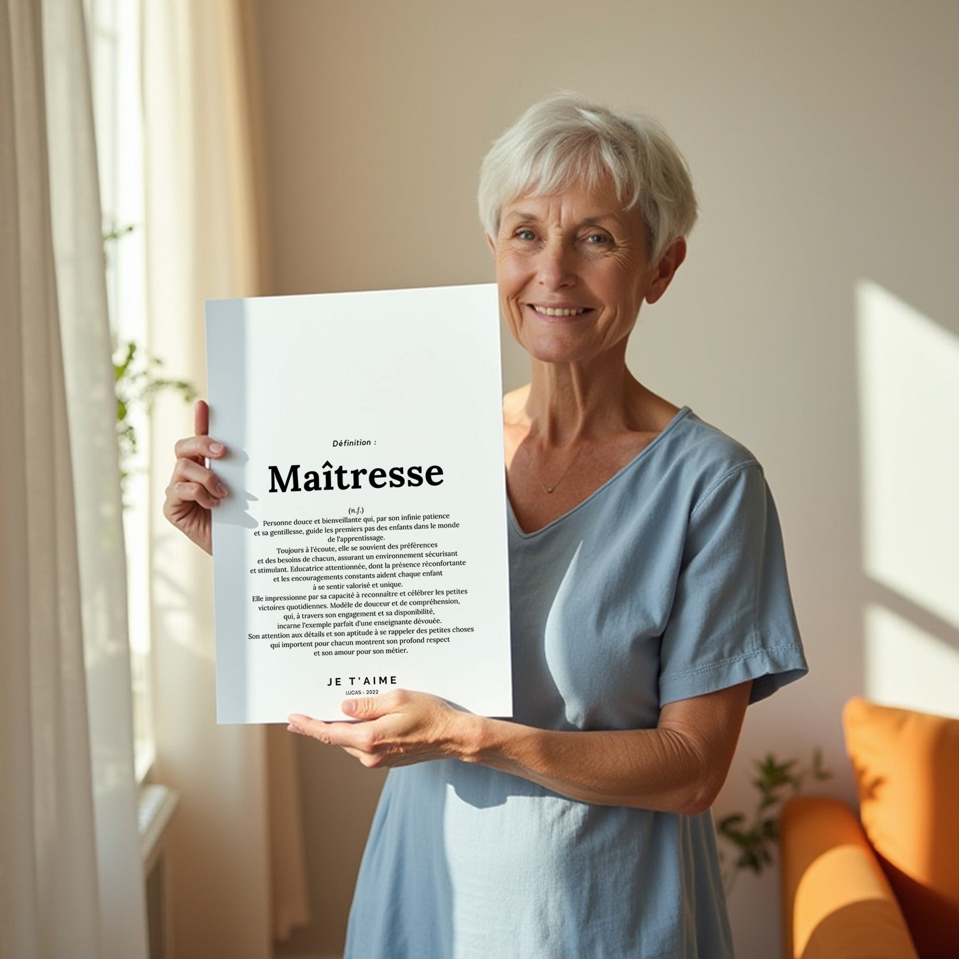 Affiche définition maîtresse cadeau émotion fin année scolaire personnalisable