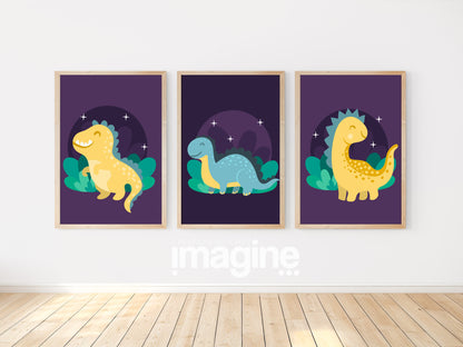 Dinosaur Posters for Children's Room - Decoration for Boy or Girl - 3 Prehistory Posters - Gift Idea - Quality Print