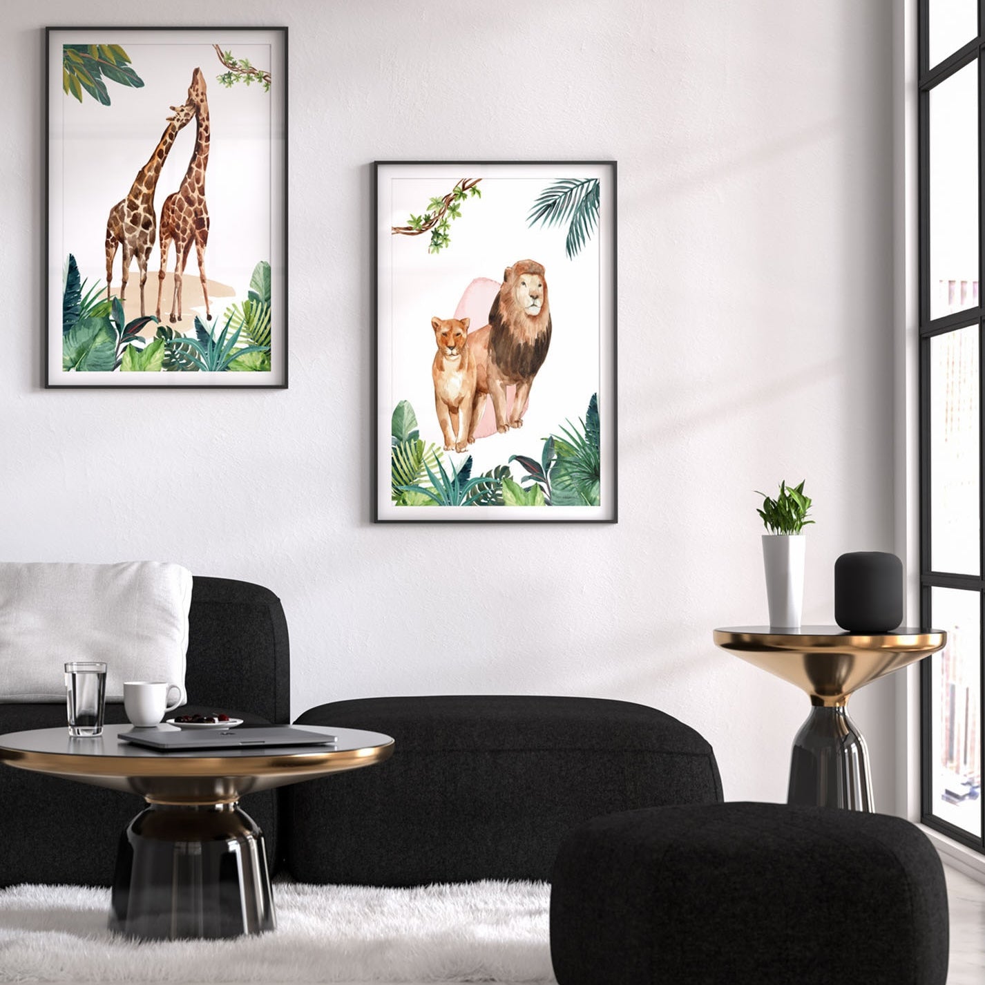 Poster jungle aquarelle décoration murale safari animaux enfant