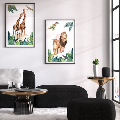 Poster jungle aquarelle décoration murale safari animaux enfant