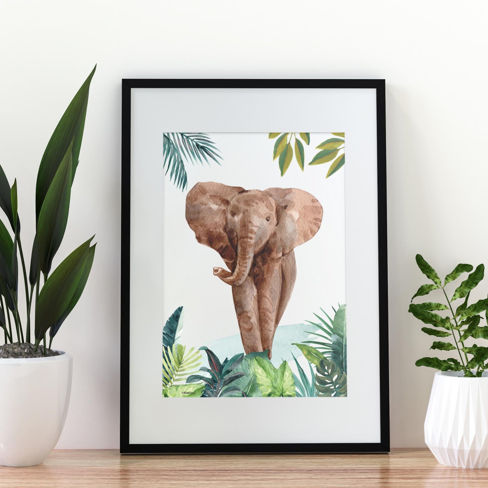Affiche jungle aquarelle éléphant majestueux safari chambre enfant

