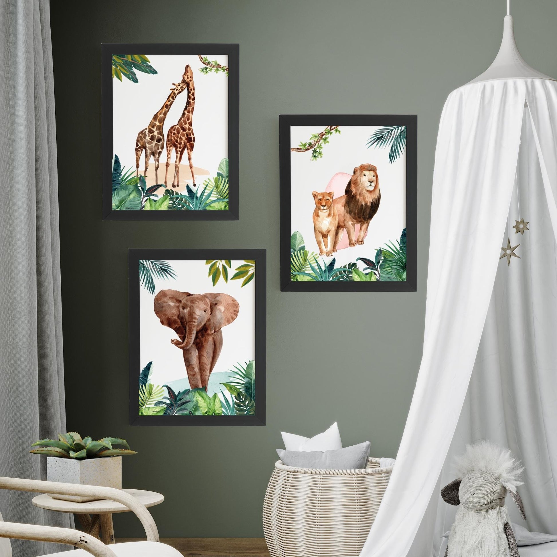 Affiche jungle aquarelle style artistique animaux safari enfant

