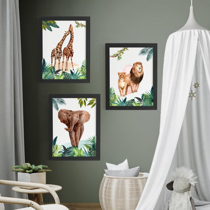 Affiche jungle aquarelle style artistique animaux safari enfant

