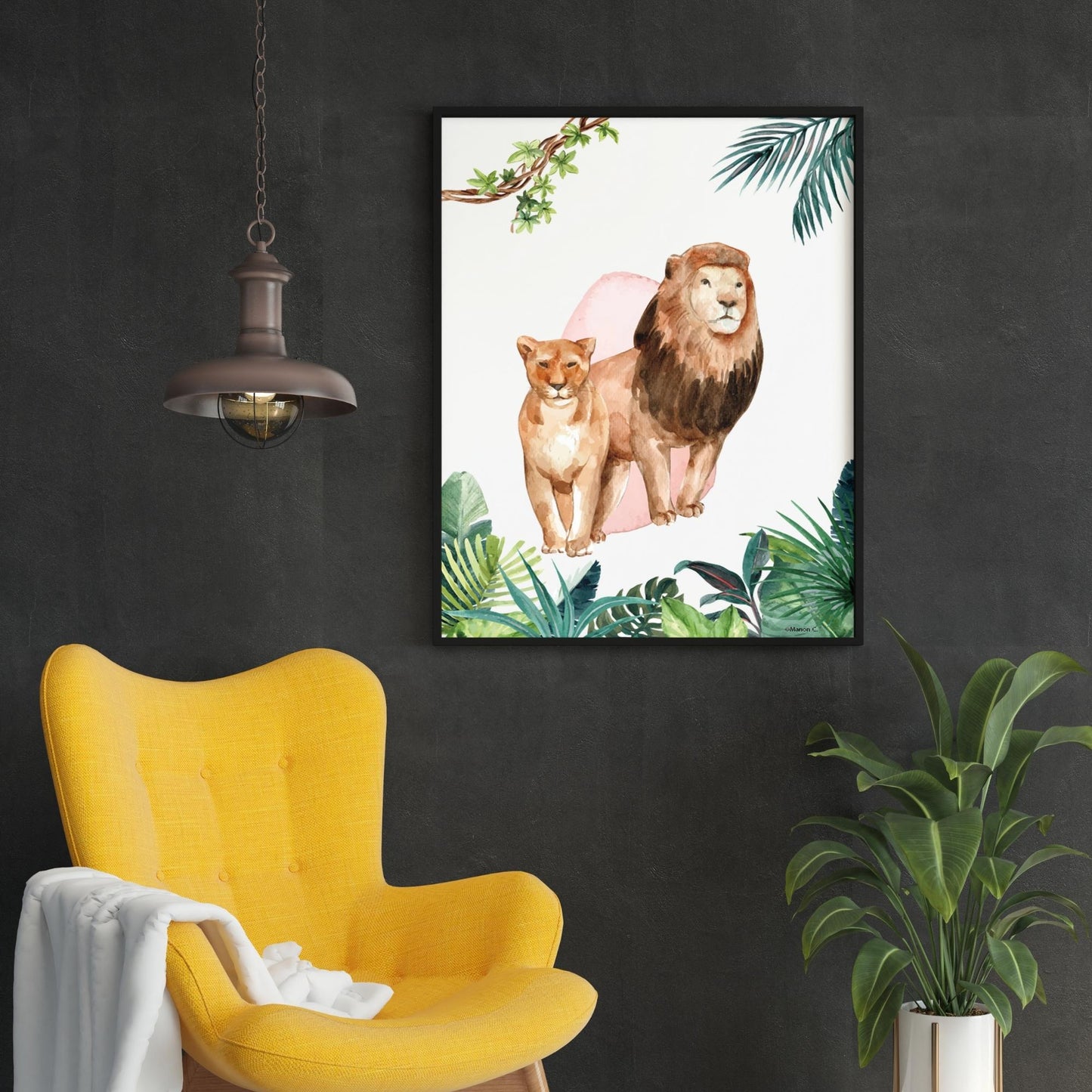 Poster trio jungle aquarelle couleurs vives chambre enfant safari

