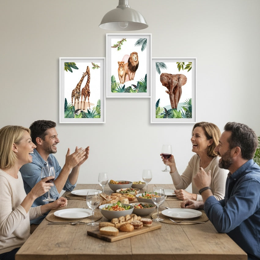 Affiche jungle aquarelle animaux lion éléphant girafe chambre bébé