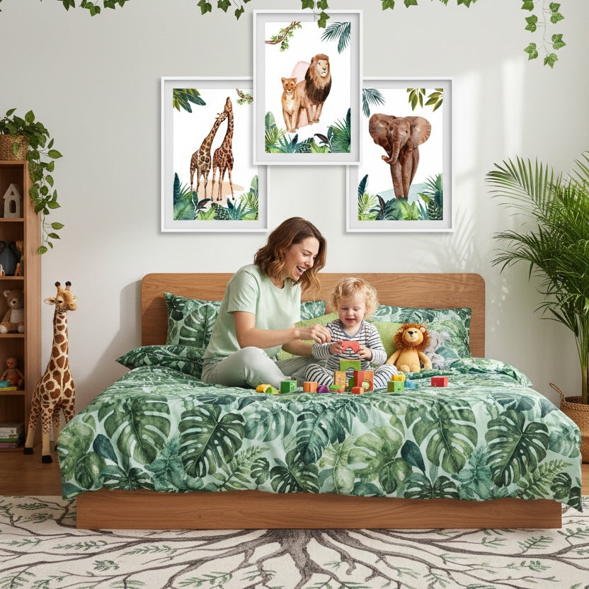 Poster jungle aquarelle éléphant bienveillant décoration chambre bébé

