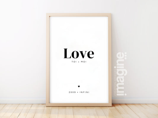 Love you+me poster with customizable date