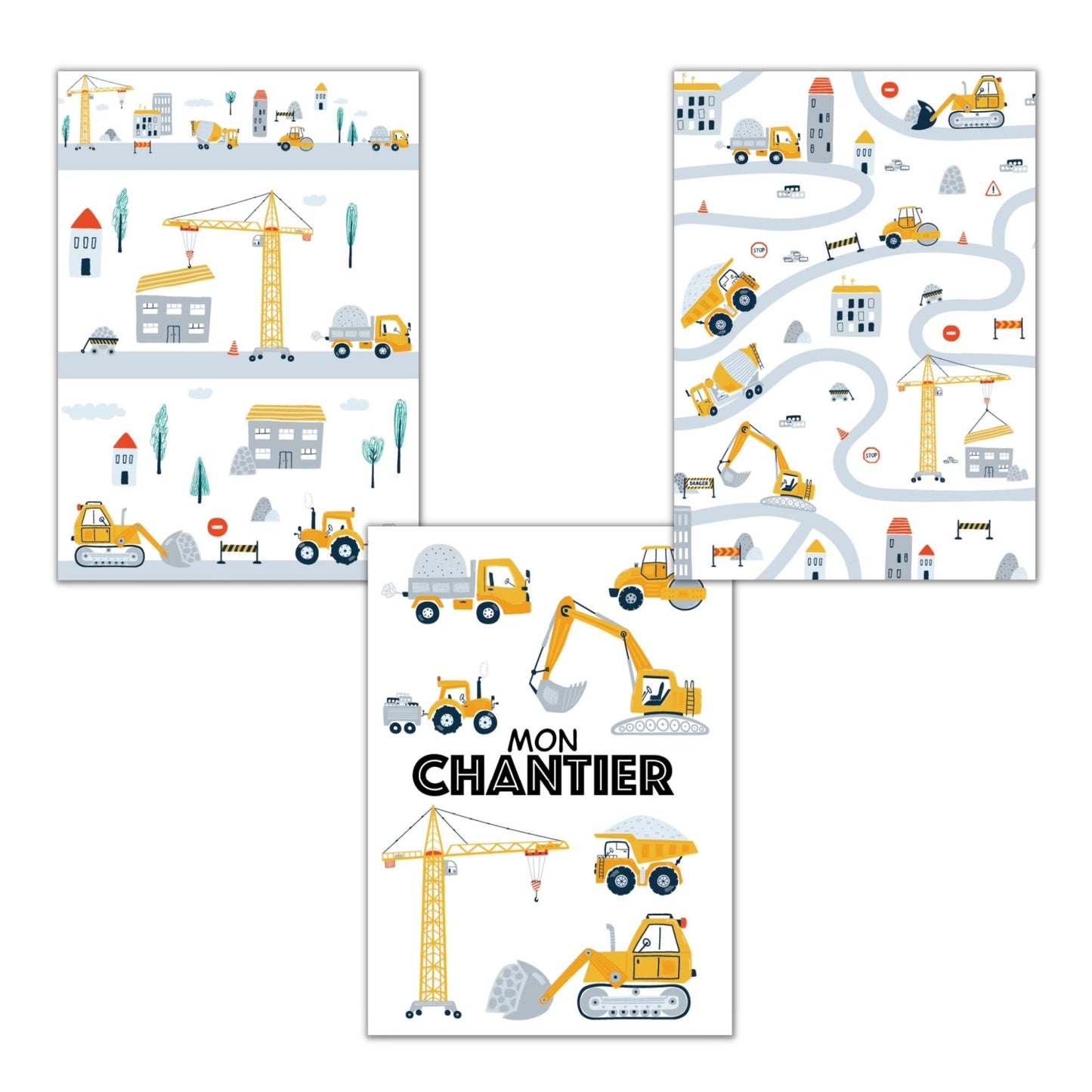 Affiche Mon Chantier camion pelleteuse engins chambre enfant garçon - Imagine Affiche

