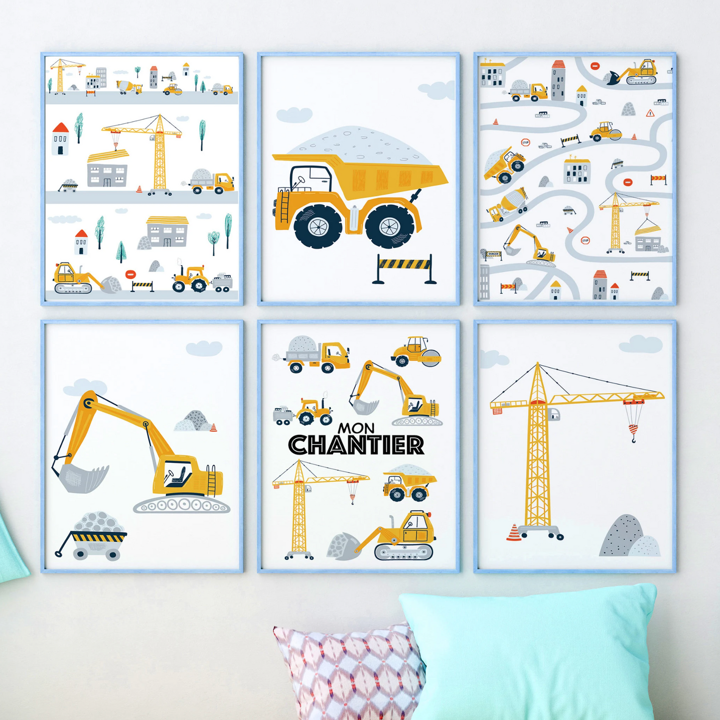 Poster Mon Chantier véhicules travaux décoration chambre bébé garçon

