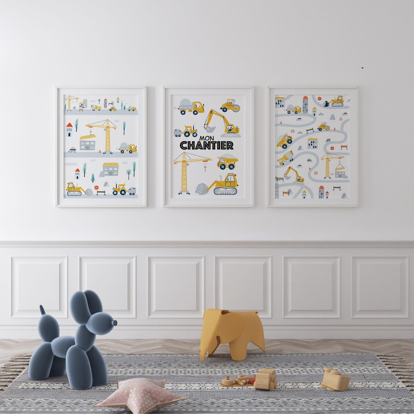 Poster Mon Chantier véhicules travaux décoration chambre bébé garçon