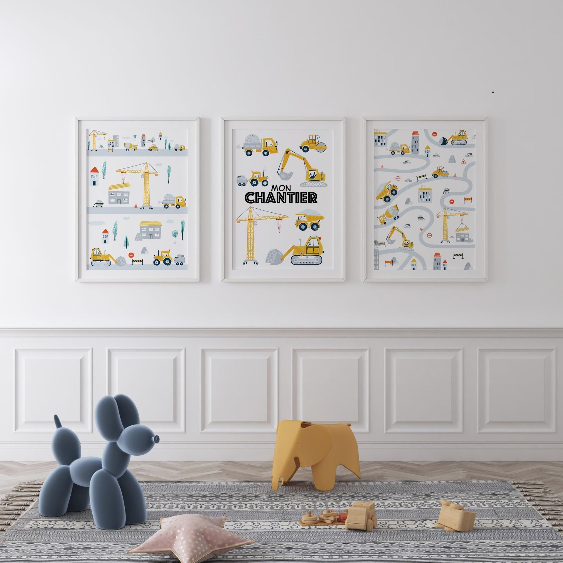 Poster Mon Chantier véhicules travaux décoration chambre bébé garçon