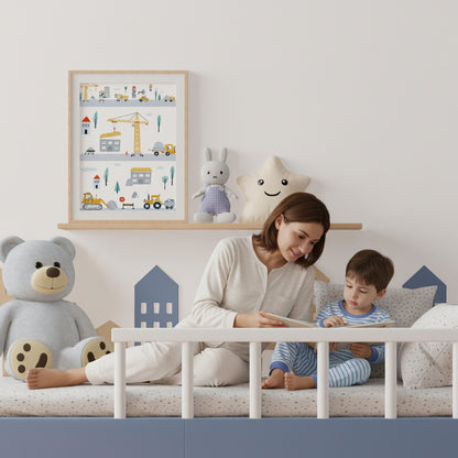 Poster Mon Chantier véhicules construction décoration murale enfant