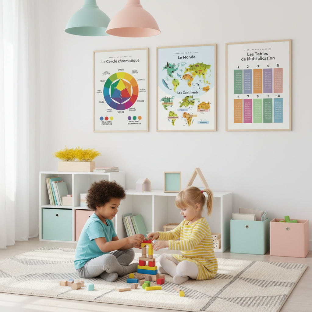 Poster éducatif monde continents géographie maternelle primaire

