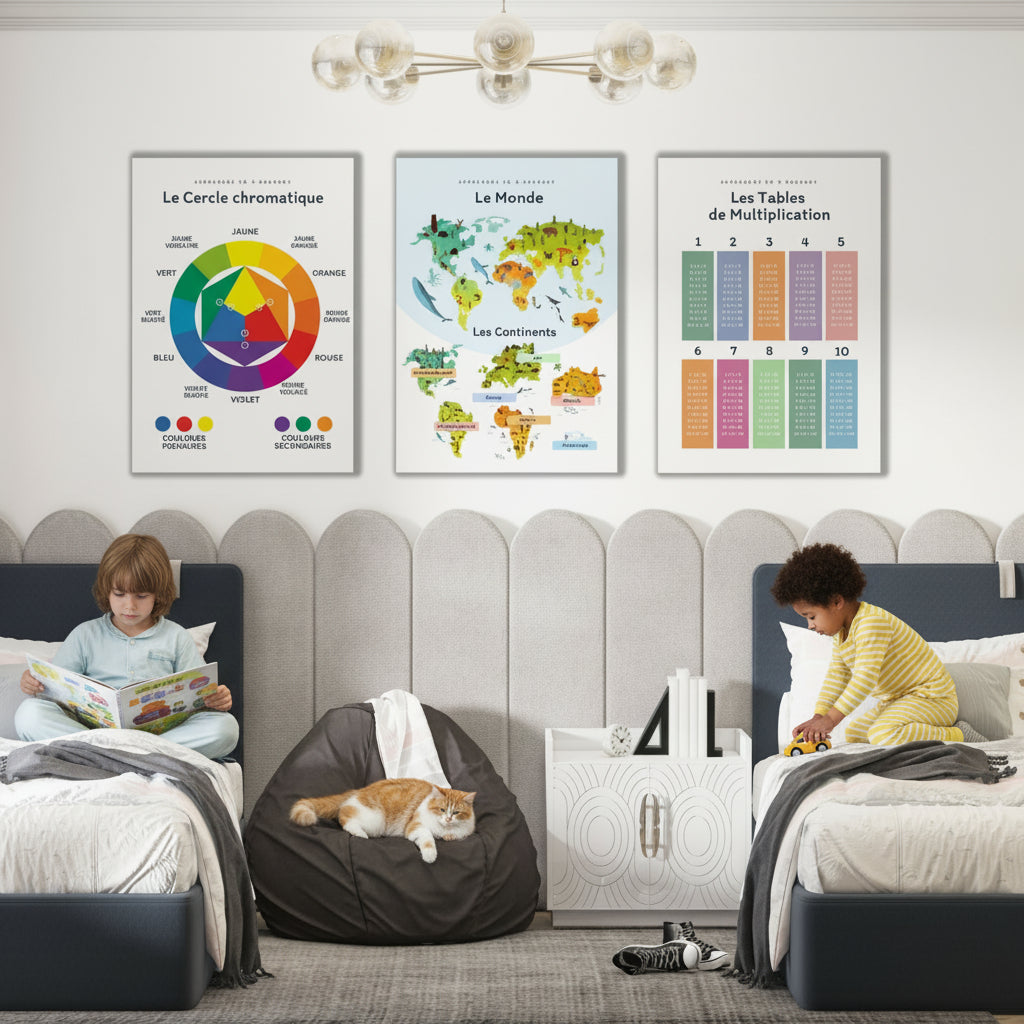 Affiche monde continents design moderne apprentissage géographie enfant