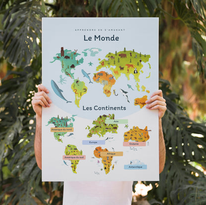 Affiche monde continents découvrir planète géographie enfant
