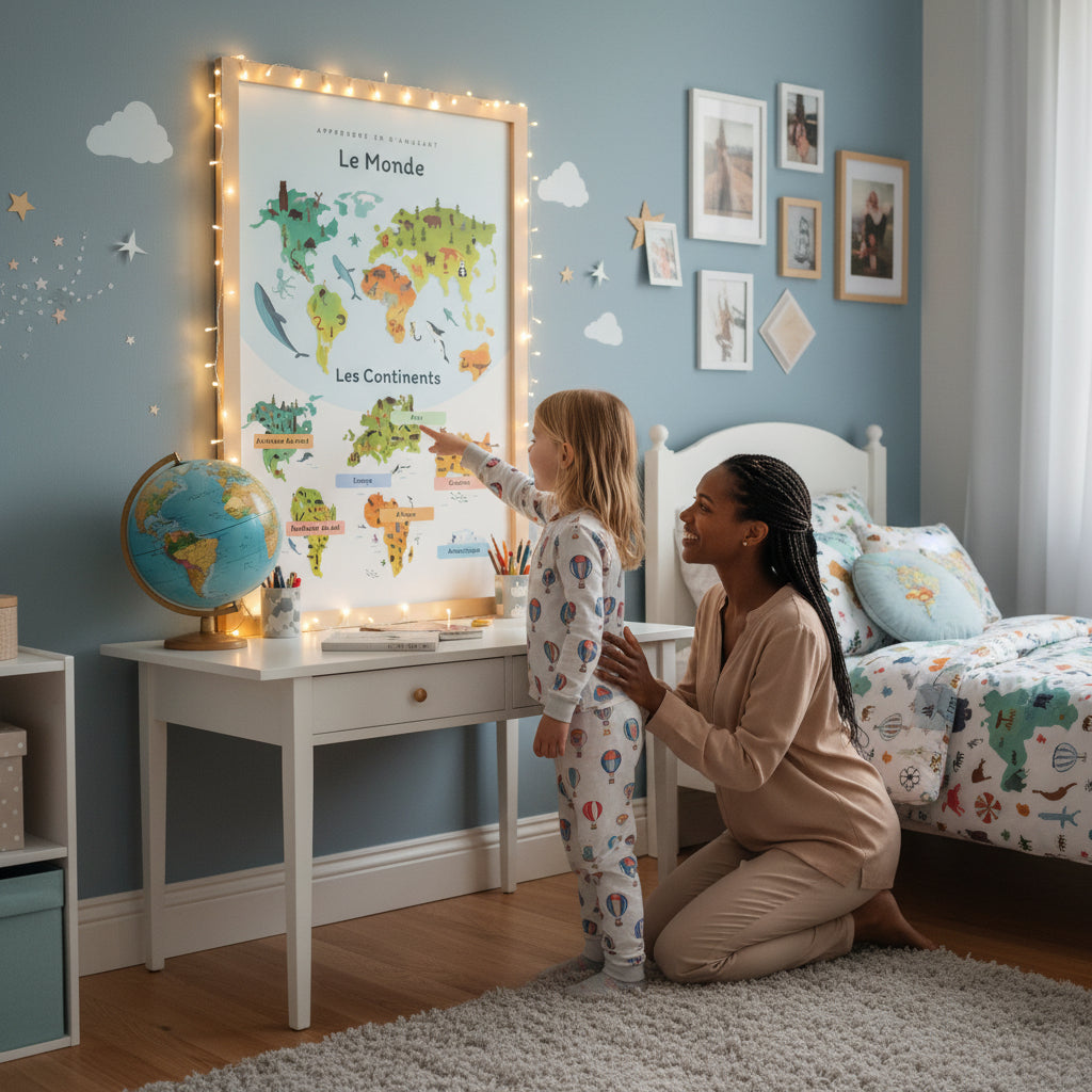 Affiche monde et 5 continents éducative géographie enfant maternelle - Imagine Affiche

