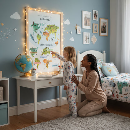 Affiche monde et 5 continents éducative géographie enfant maternelle - Imagine Affiche

