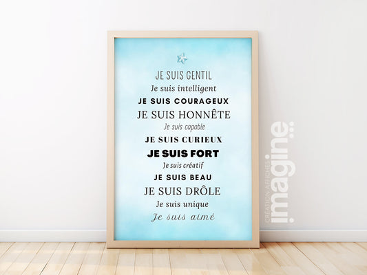 Motivation poster - positive sentences compliment - boy baby child - wall poster decoration bedroom living room customizable affirmations