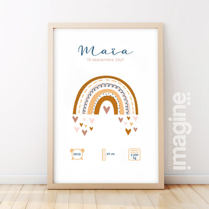 Personalized birth poster "Rainbow" camel / olive green