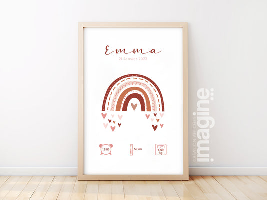 Personalized birth poster "Rainbow" old pink / terracotta
