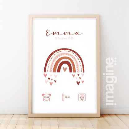 Personalized birth poster "Rainbow" camel / olive green