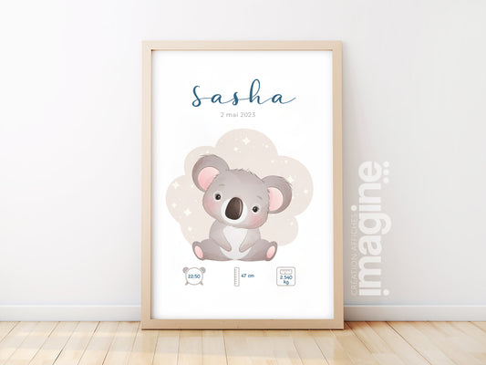 Affiche de naissance personnalisée "Koala"