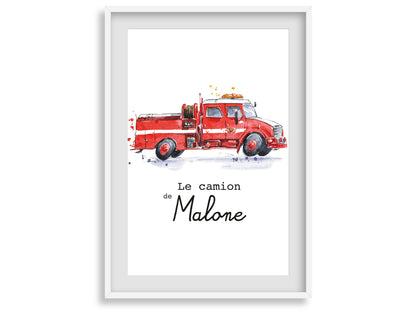 Affiche Personnalisée Camion de Pompier - Le Camion de {Prénom de l'Enfant}