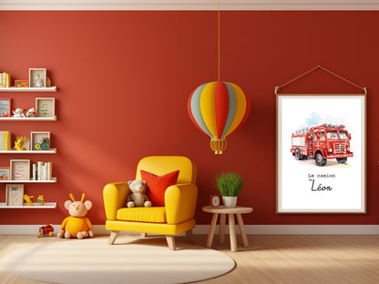 Affiche Personnalisée Camion de Pompier rouge
