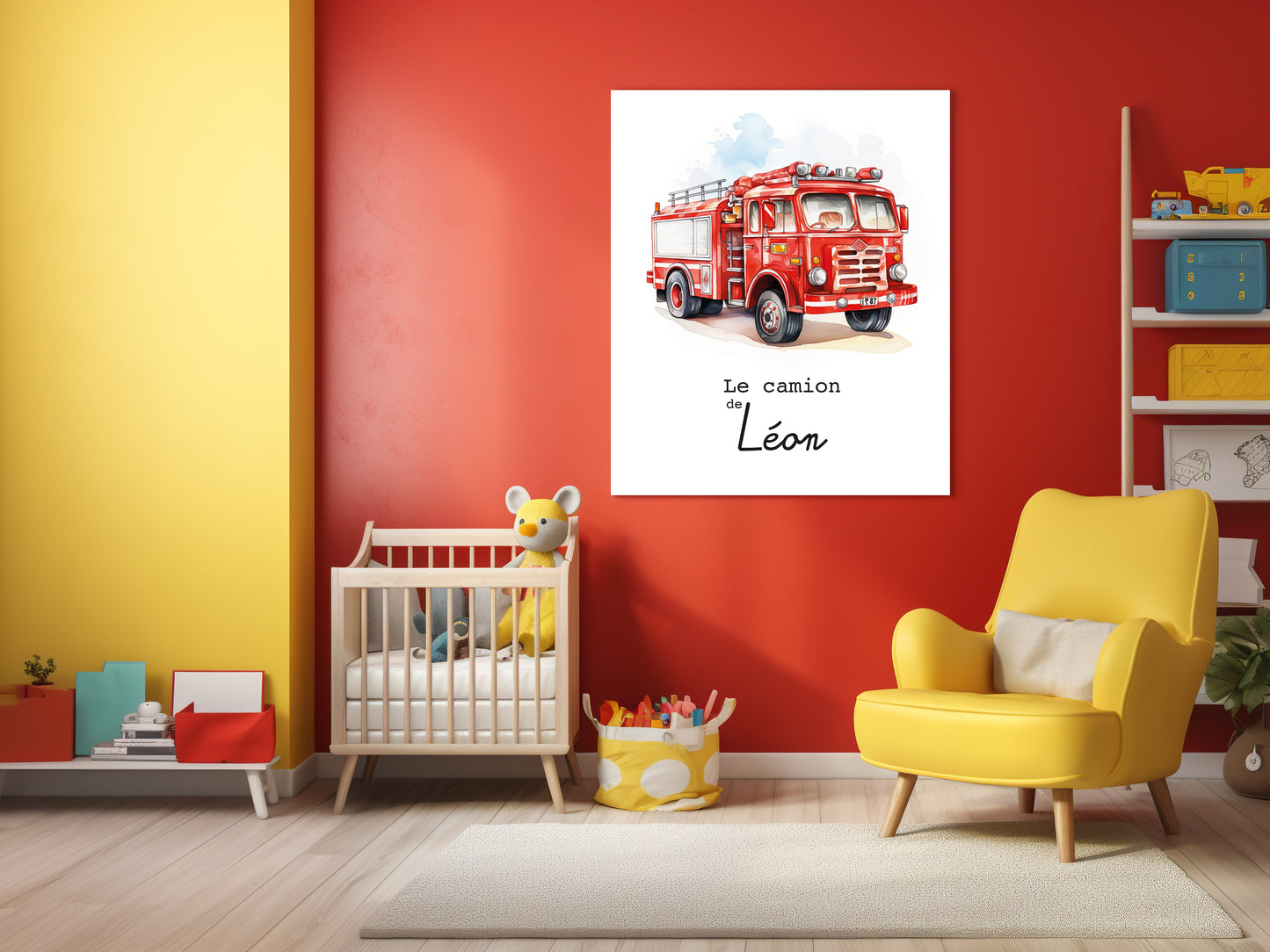 Affiche Personnalisée Camion de Pompier rouge
