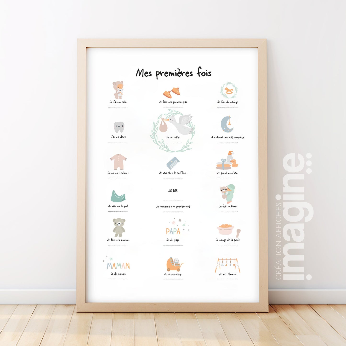 Affiche mes premières fois dans chambre bébé - décoration murale souvenir