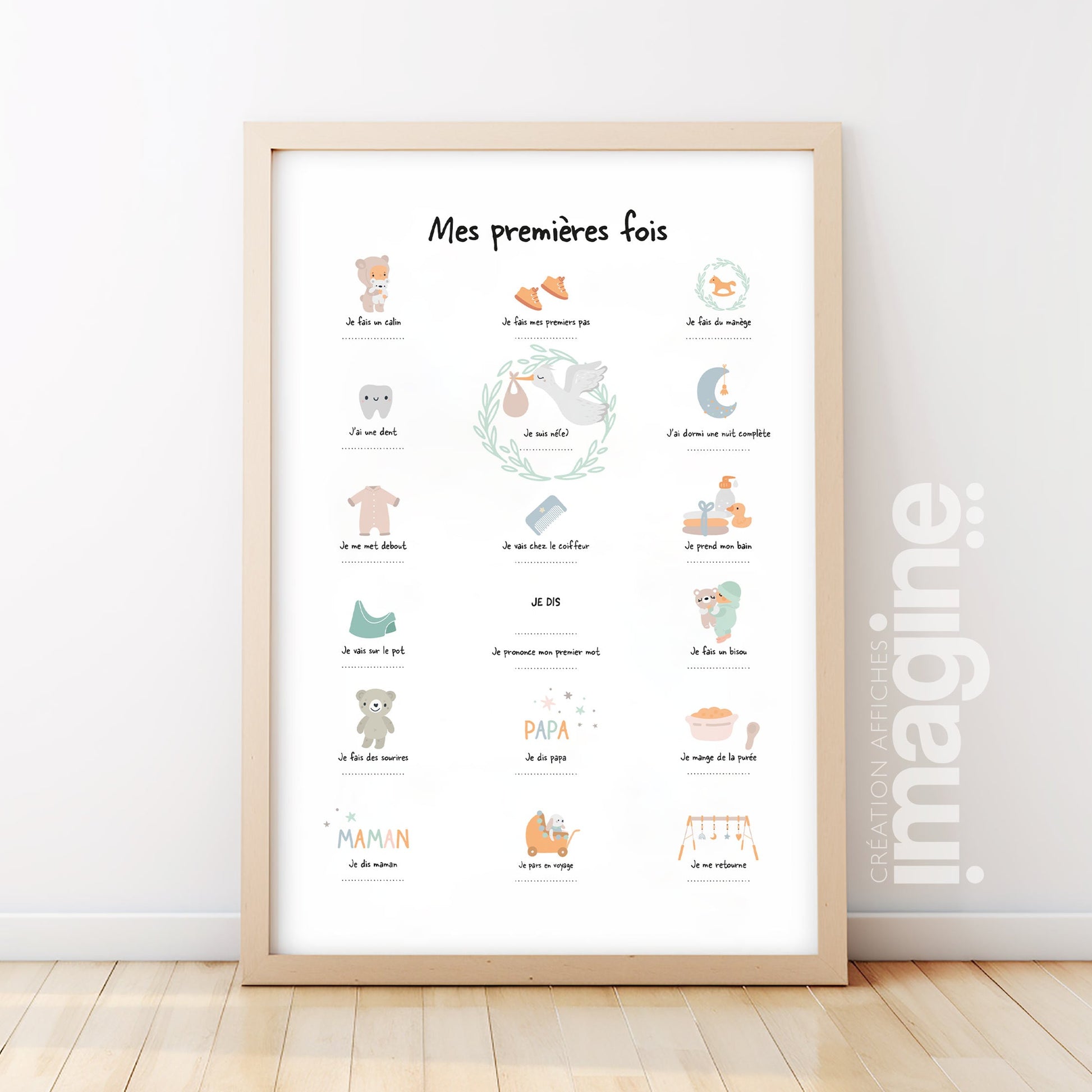Affiche mes premières fois dans chambre bébé - décoration murale souvenir