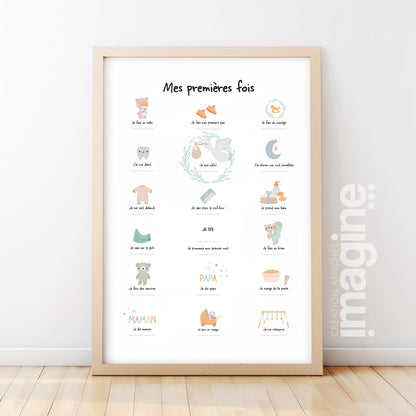Affiche mes premières fois dans chambre bébé - décoration murale souvenir