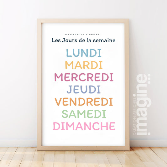 Affiche des jours de la semaine pour apprendre enfant