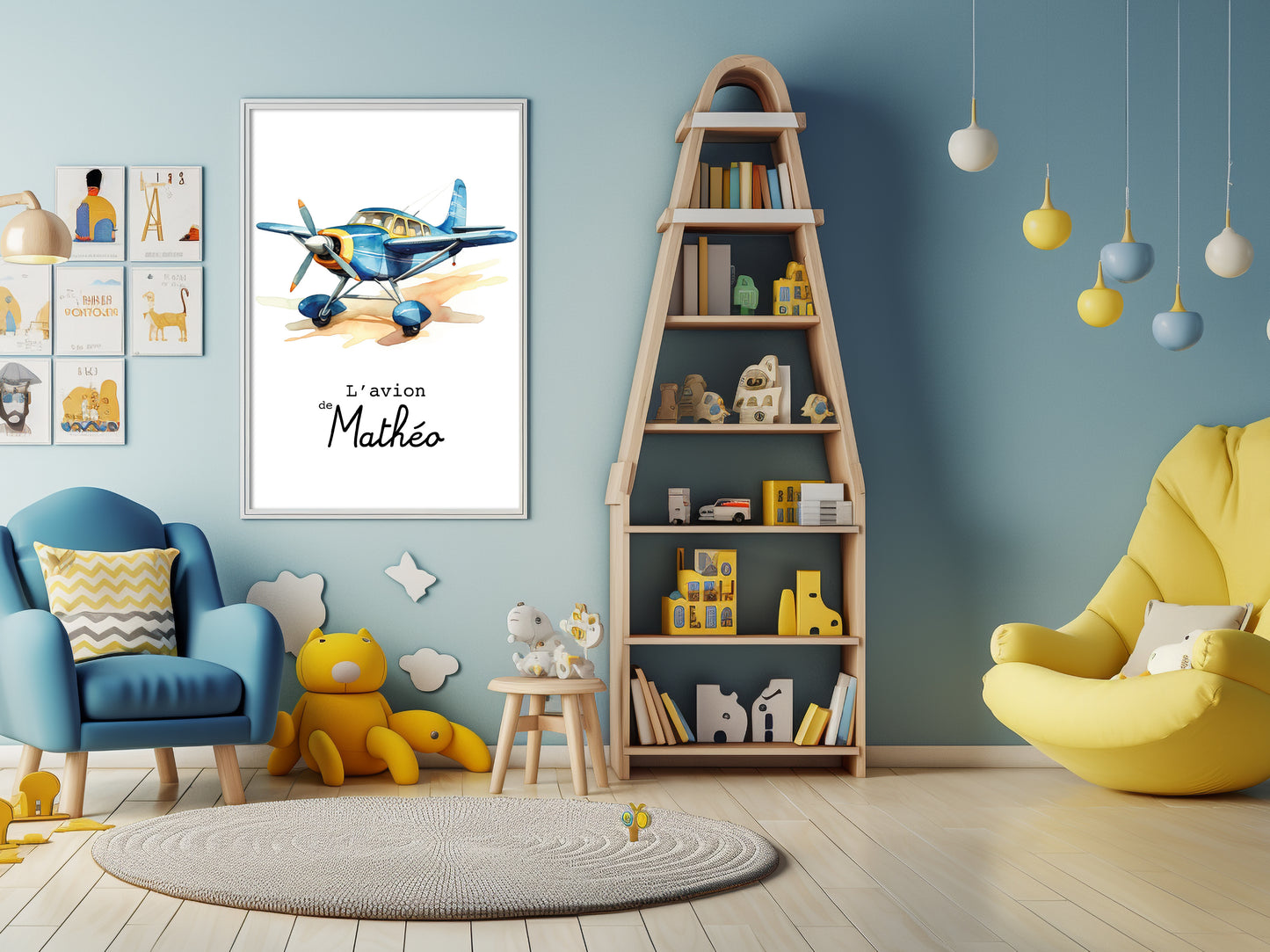Affiche Personnalisée Avion bleu - L'avion de {Prénom de l'Enfant}