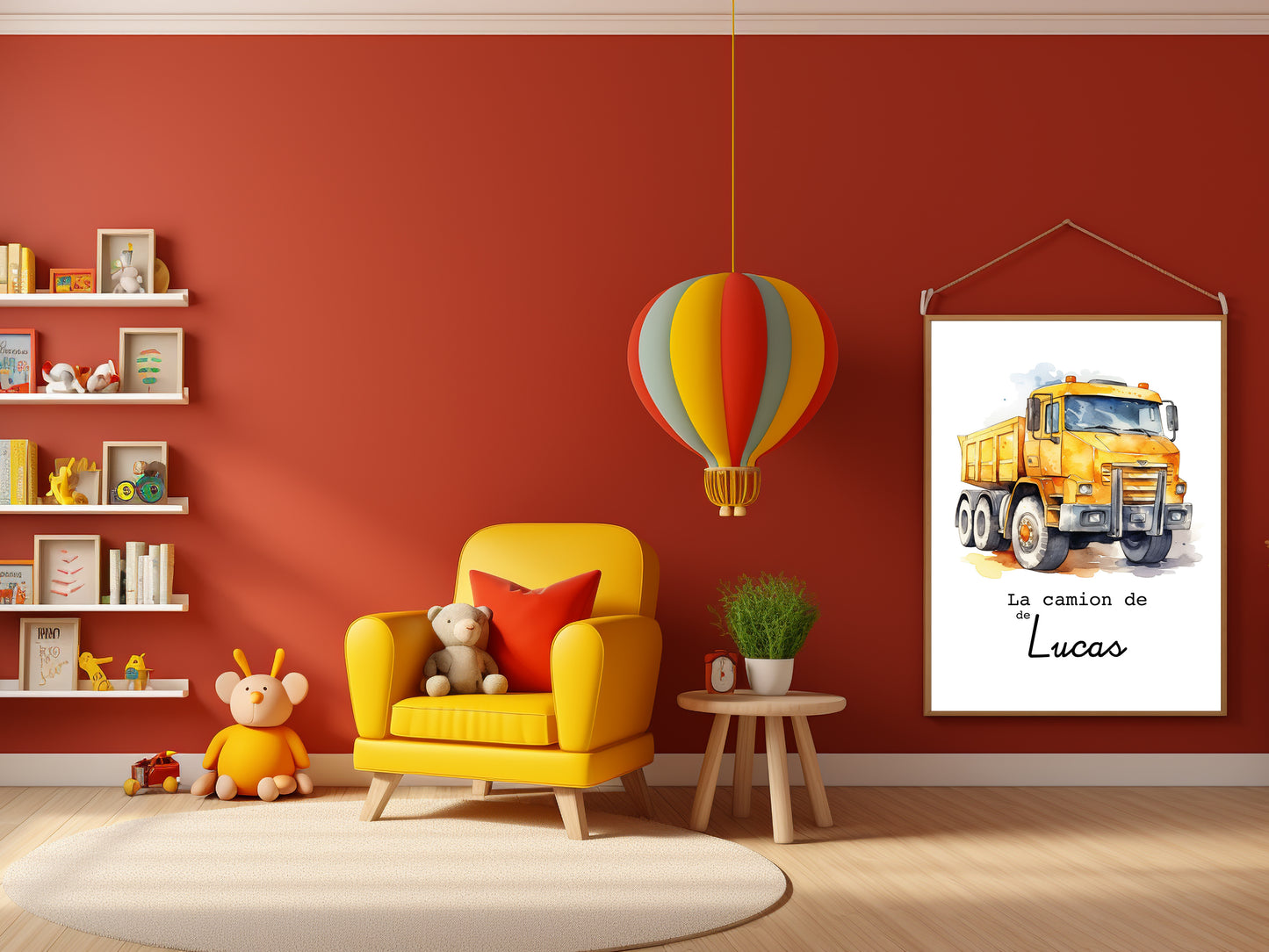 Affiche Personnalisée camion jaune de chantier - Le camion de {Prénom de l'Enfant} pour les petits fans de chantier et travaux