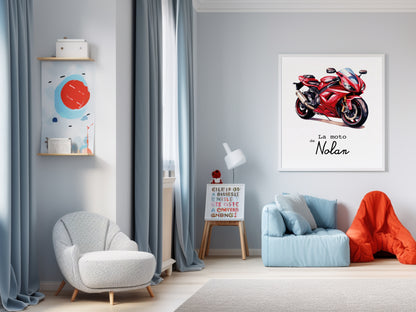 Affiche Personnalisée Moto rouge - La moto de {Prénom de l'Enfant}
