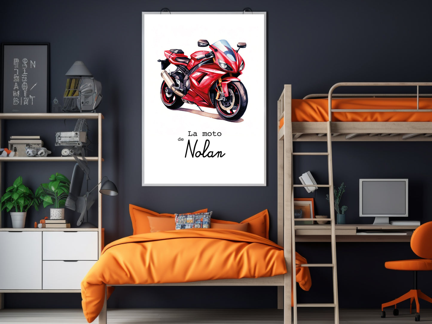 Affiche Personnalisée Moto rouge - La moto de {Prénom de l'Enfant}