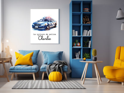 Affiche Personnalisée voiture de police - La voiture de police de {Prénom de l'Enfant} pour les petits fans de policier