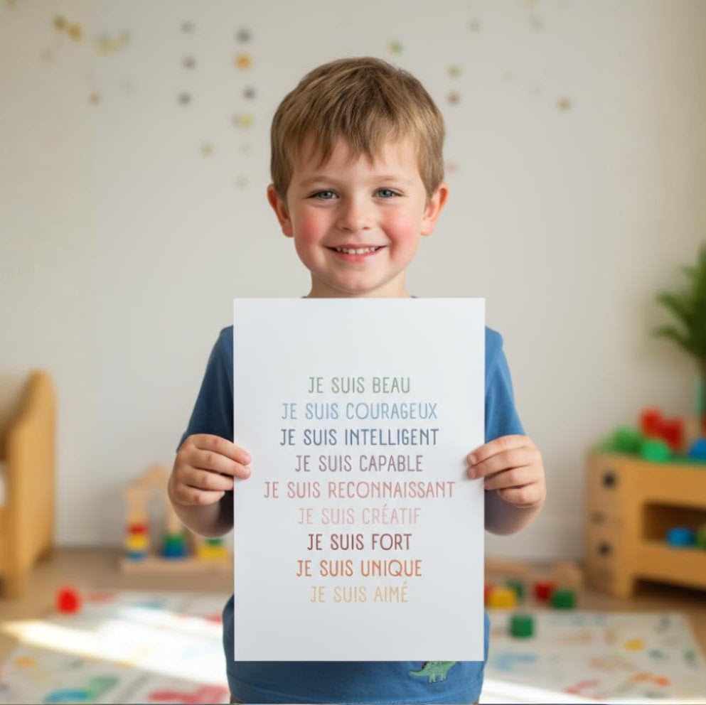 Affiche Je Suis affirmations positives enfant confiance en soi - Imagine Affiche


