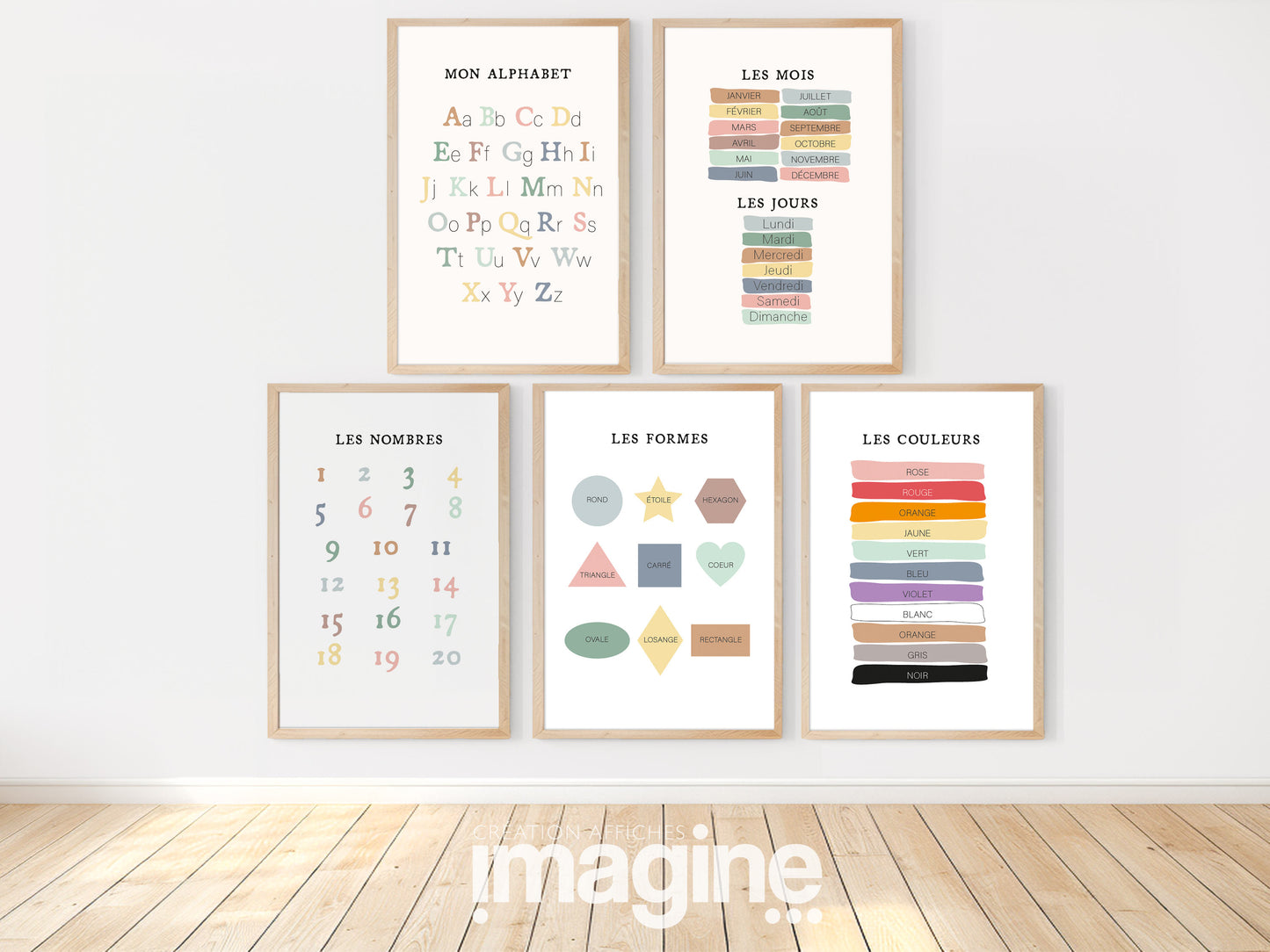 Set Complet d'Affiches Éducatives pour Enfants - Exploration Ludique de l'Alphabet, des Nombres, des Couleurs et Plus