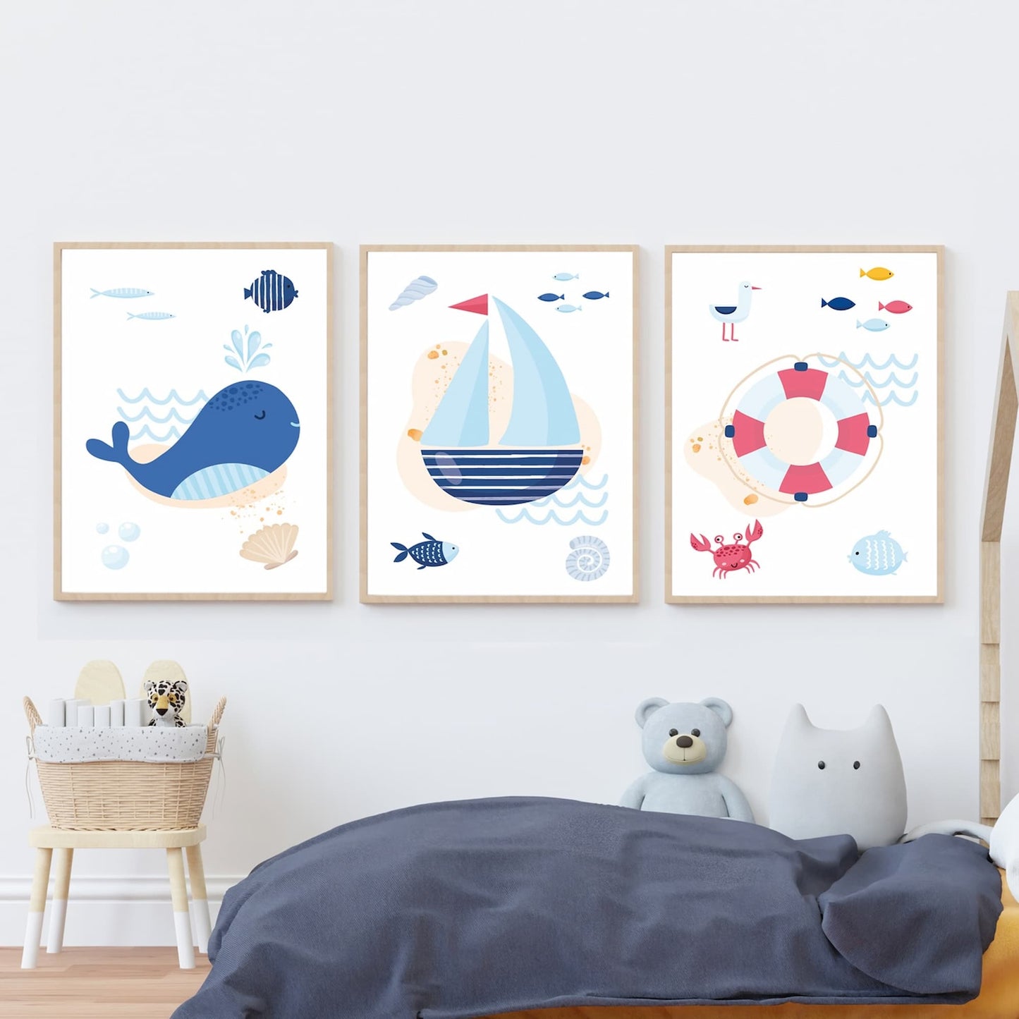 Set 3 Affiches Mer & Océan - Bateau Baleine Bouée