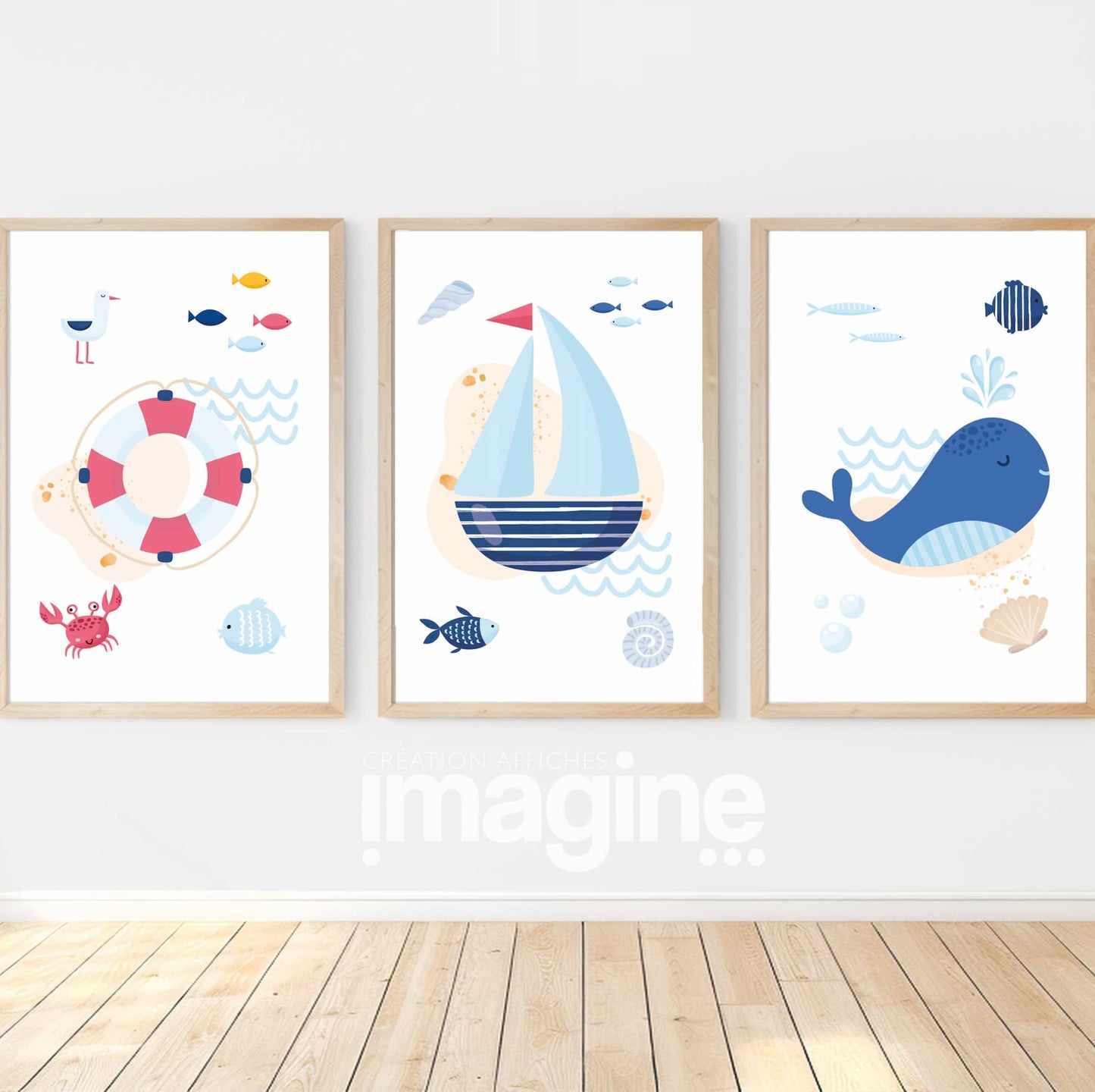 Set 3 Affiches Mer & Océan - Bateau Baleine Bouée