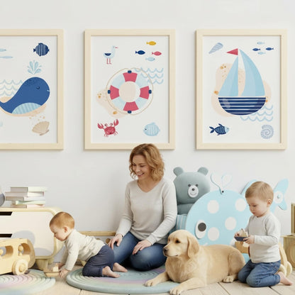 Set 3 Affiches Mer & Océan - Bateau Baleine Bouée