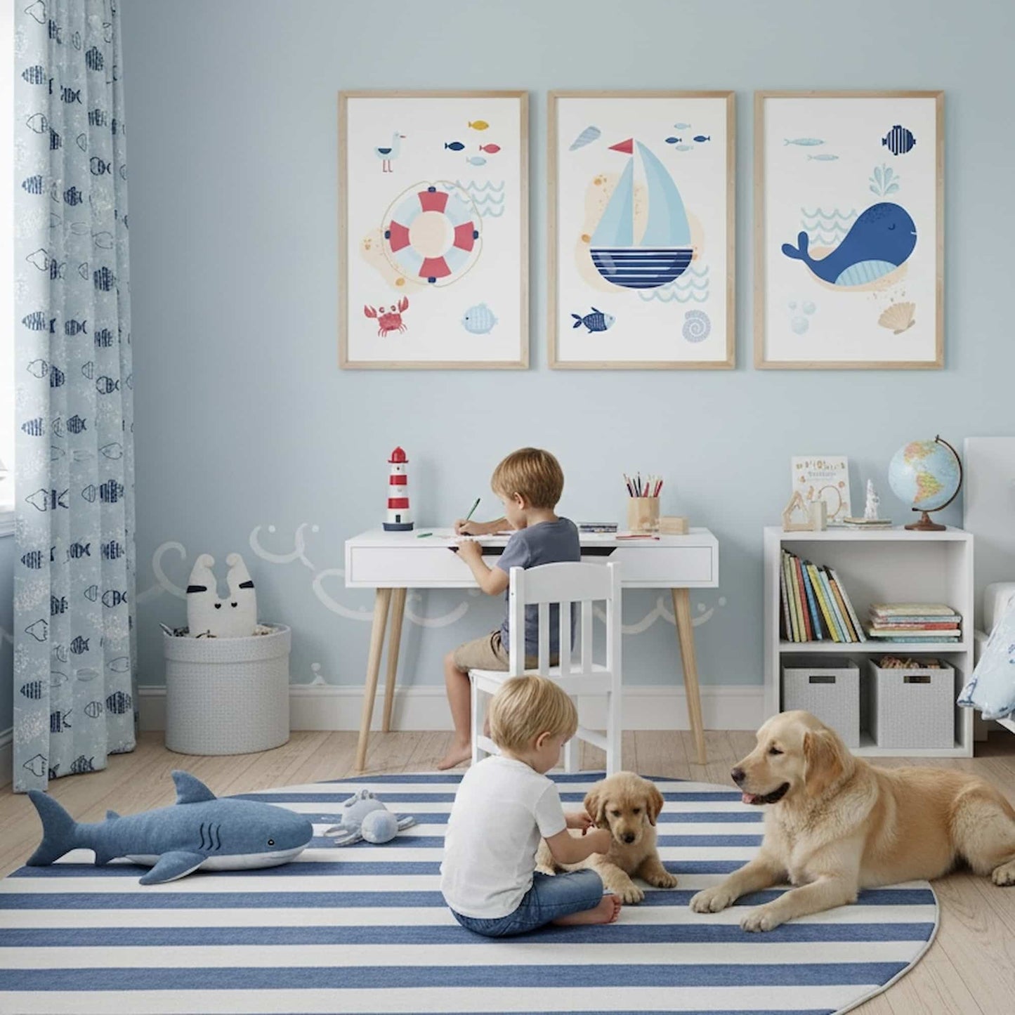 Set 3 Affiches Mer & Océan - Bateau Baleine Bouée