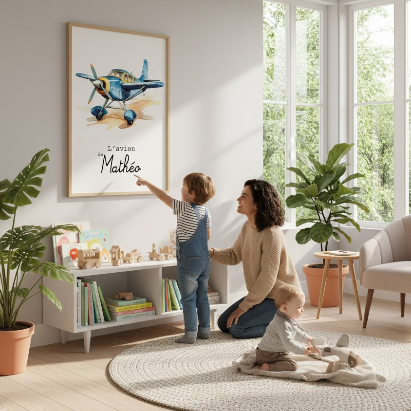 L'Affiche Prénom "L'Avion de..." : Une envolée magique pour sa chambre