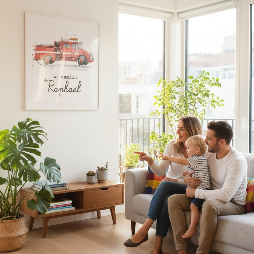 Affiche Prénom Camion de Pompier – La Décoration du Petit Héros