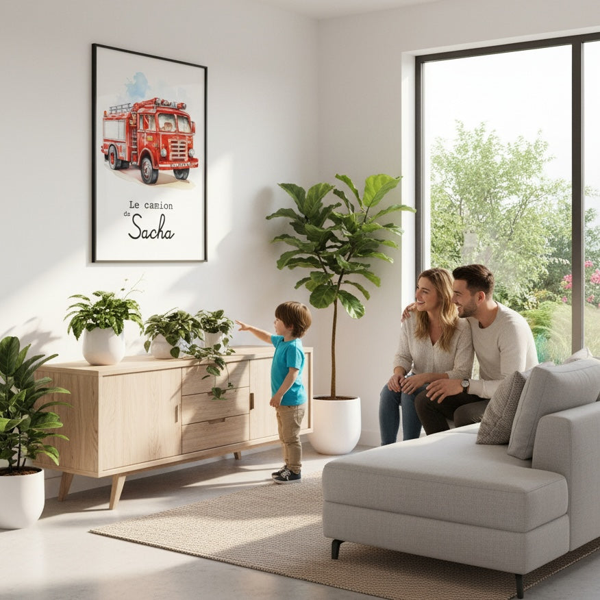 Affiche Prénom Pompier – Le Camion Personnalisé des Petits Héros