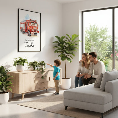 Affiche Prénom Pompier – Le Camion Personnalisé des Petits Héros